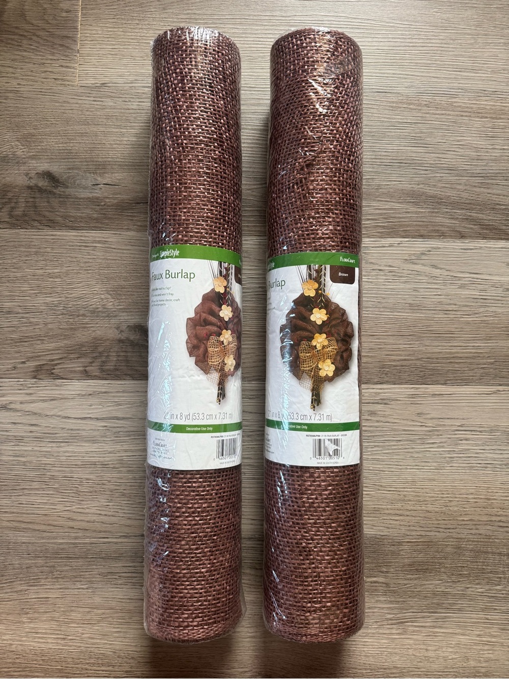 New Decorative Faux Burlap for crafting, lot of 2 sealed rolls 21 in x 8 yd